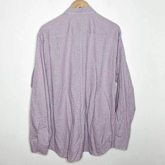 J McLaughlin Button Up Microplaid Shirt Red White Blue Mens L Preppy Americana - Picture 7 of 8